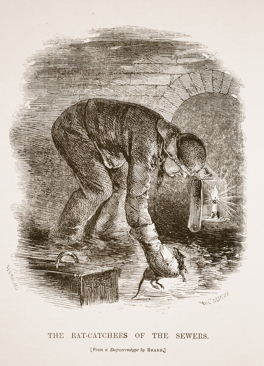 De rattenvangers van de riolen, van de daguerreotypie door Richard Beard, illustratie uit London Labour and London Poor door Henry Mayhew, uitgegeven 1862 door English School