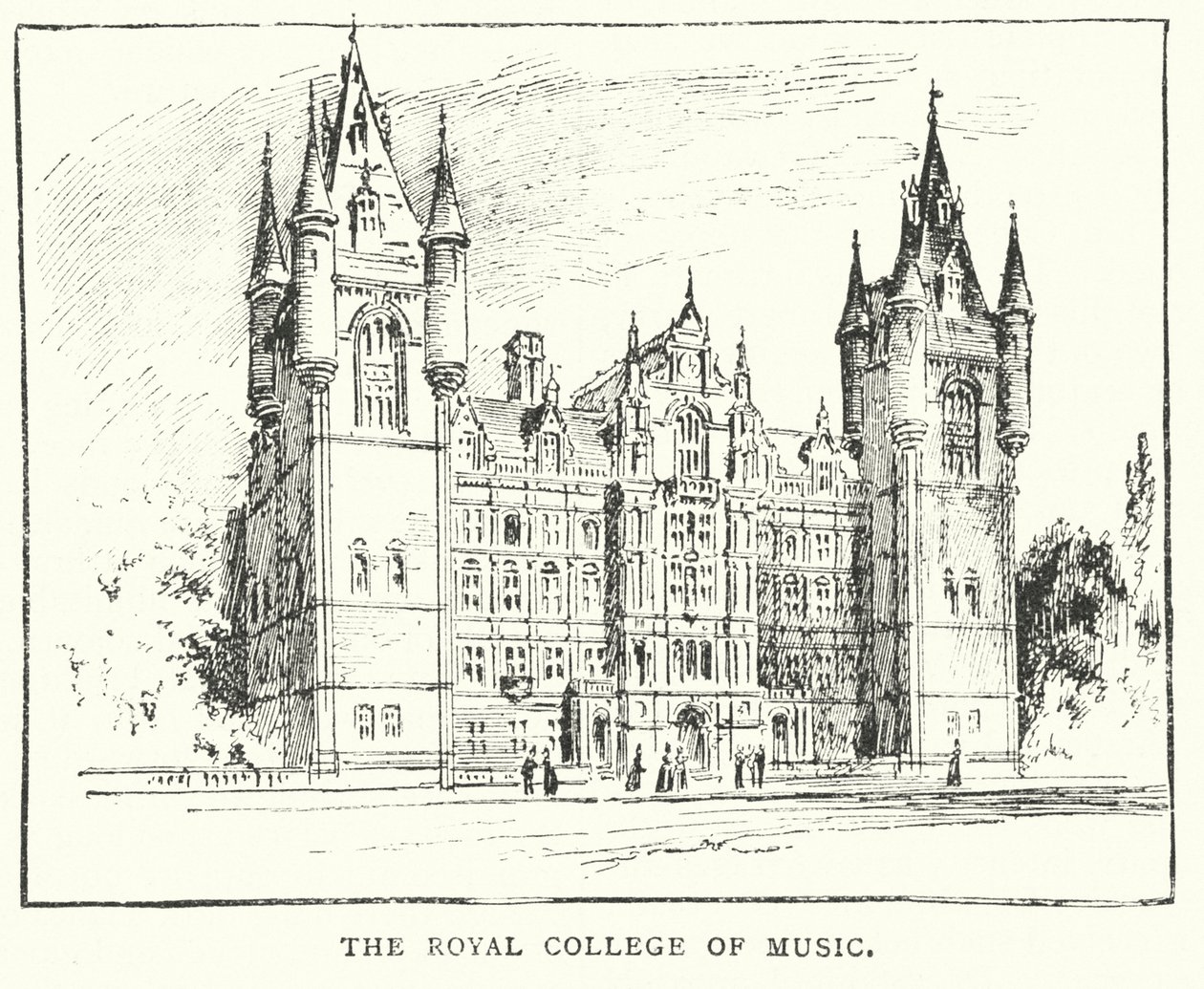 Het Koninklijk Muziekconservatorium (gravure) door English School