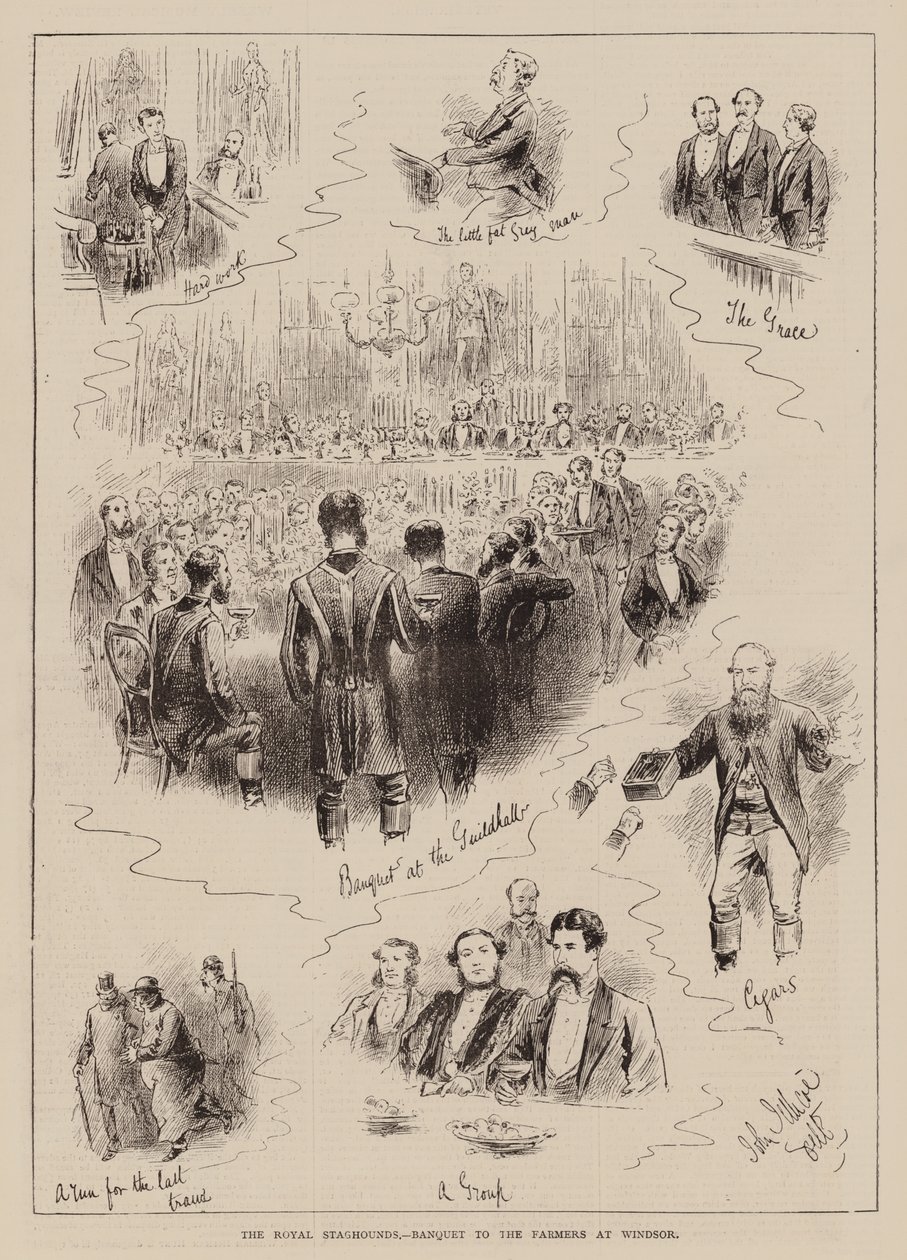 De Royal Staghounds, banket voor de boeren in Windsor (gravure) door English School