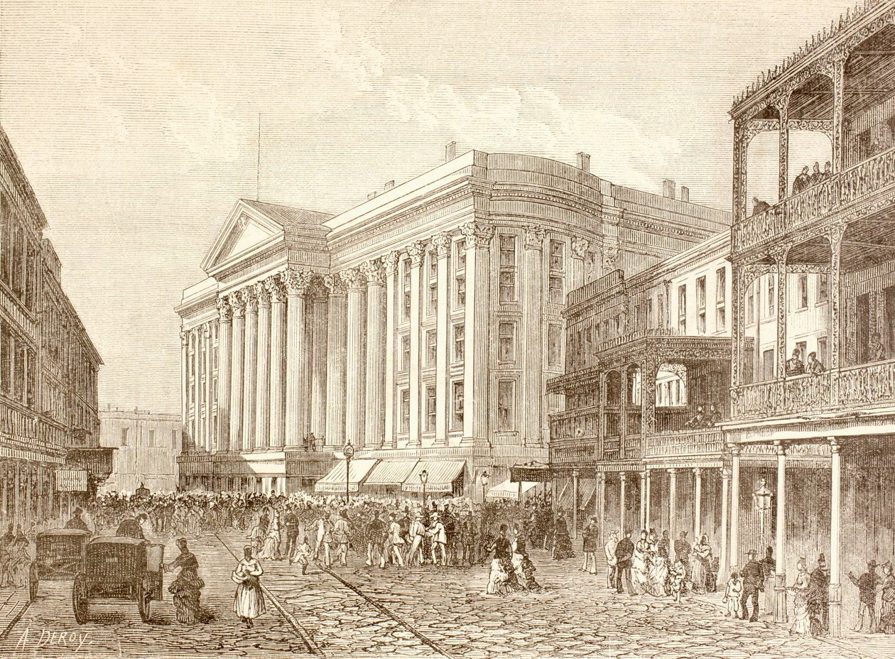 Het Saint Charles Hotel aan St. Charles Street, New Orleans in de jaren 1880 door English School