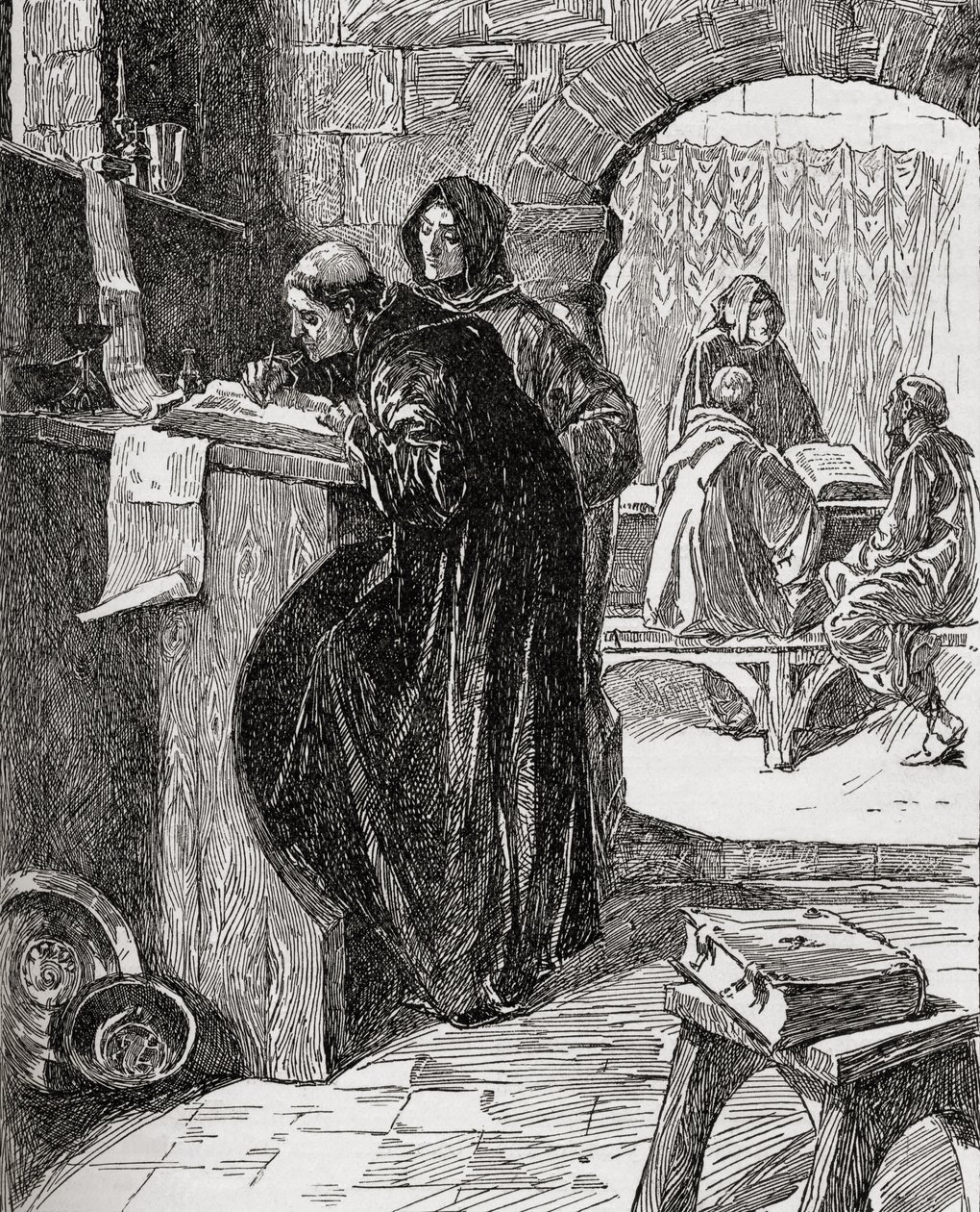 Het scriptorium van een klooster, uit het boek The Church of England: A History for the People door English School