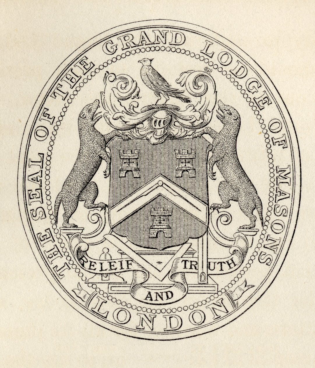 Het zegel van de Grand Lodge of Masons, Londen, voor 1813, uit 