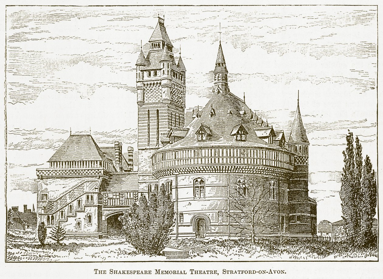 Het Shakespeare Memorial Theatre, Stratford-on-Avon (gravure) door English School