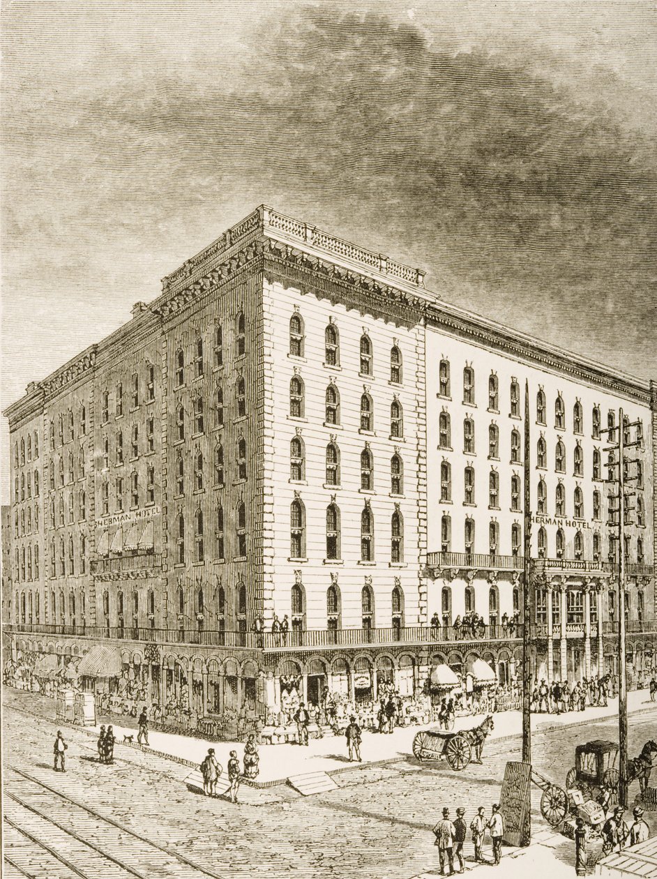 Het Sherman Hotel, Chicago, c.1870, uit 