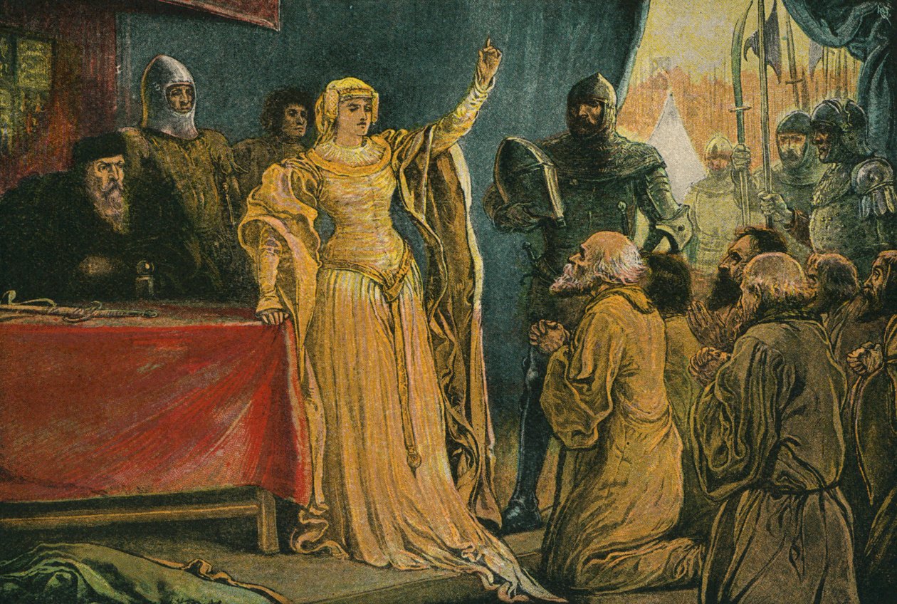 Het beleg van Calais (kleurenlitho) door English School