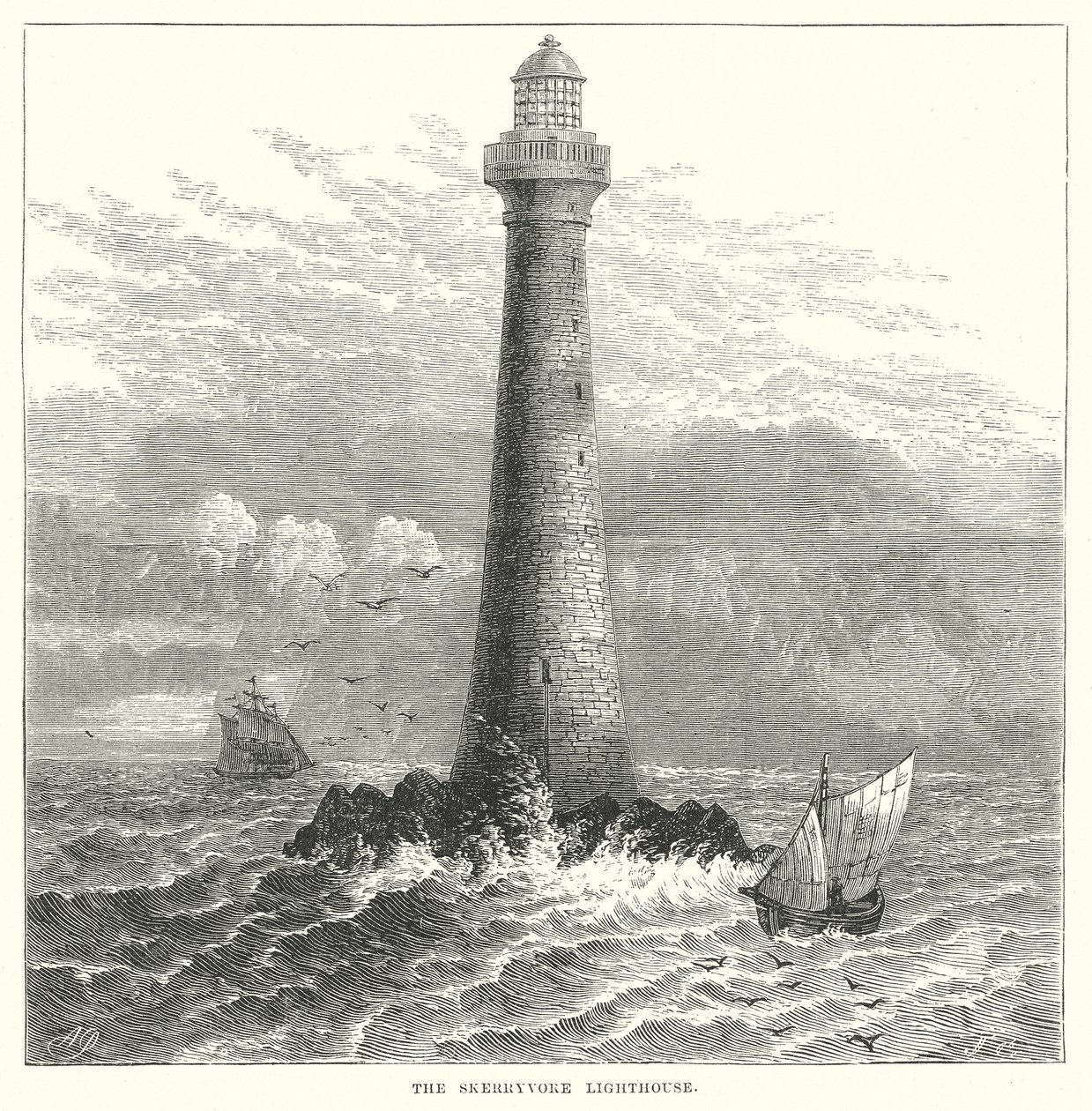 De vuurtoren van Skerryvore (gravure) door English School