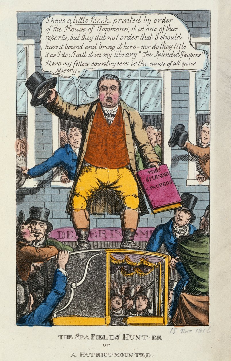 The Spa Fields Hunt-er of een patriot gemonteerd, 1816 door English School