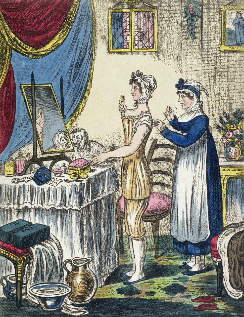 De Korsetten, plaat 1 uit De Voortgang van het Toilet, ca. 1810 door English School
