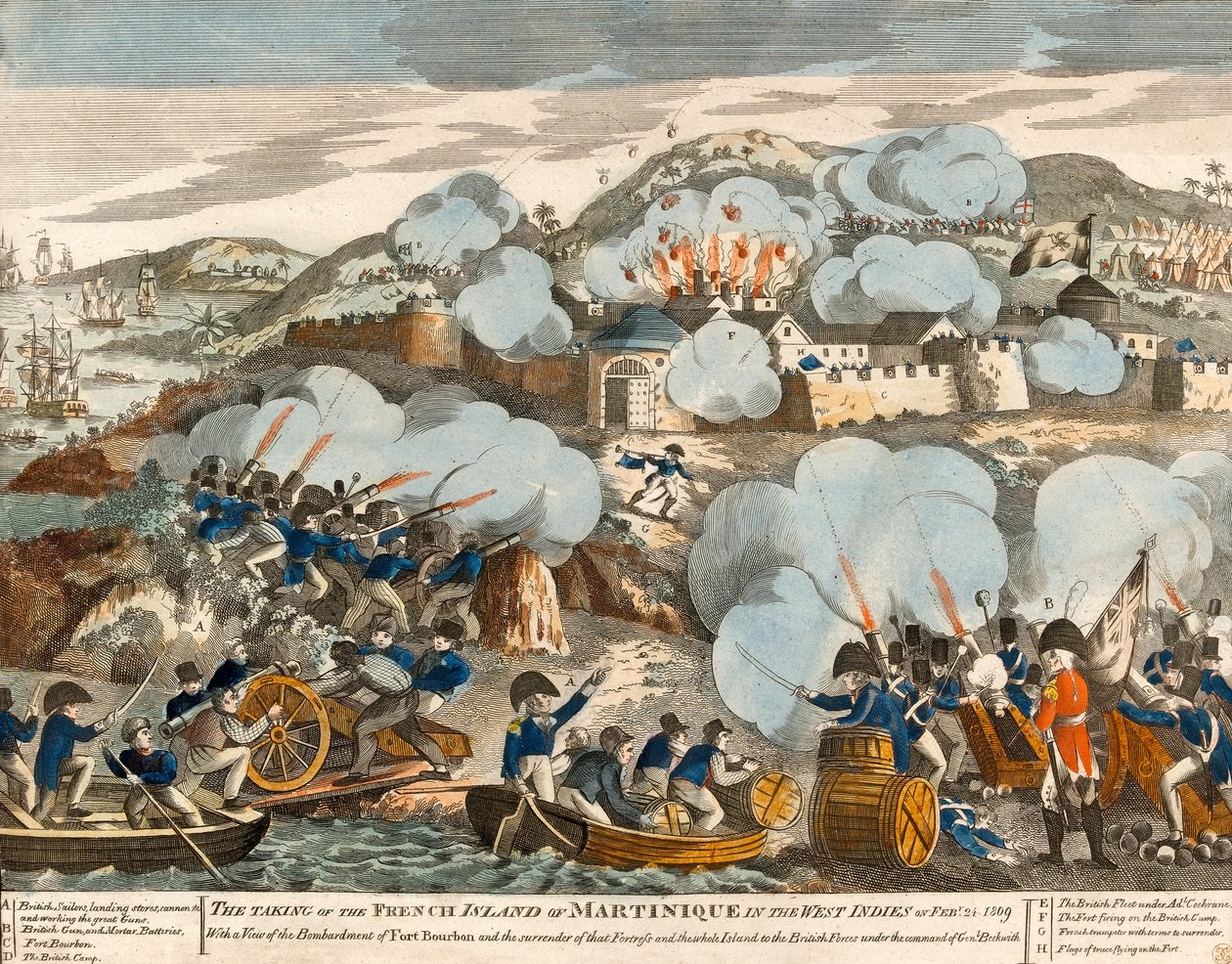 De Inname van het Franse Eiland Martinique in de Franse West-Indië op 24 februari 1809 door English School