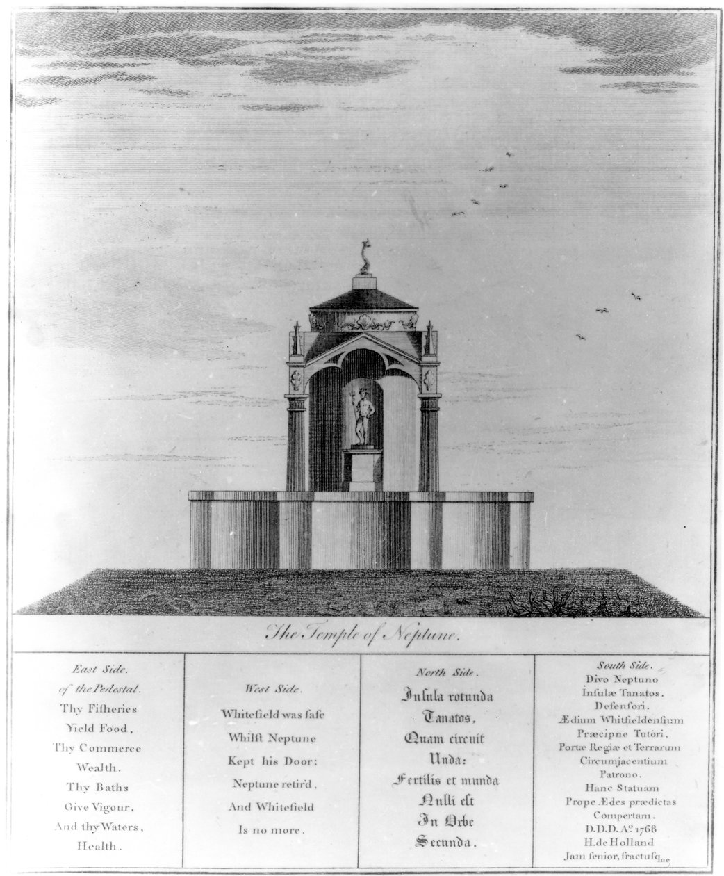 De Tempel van Neptunus bij Kingsgate op het eiland Thanet, 1768 door English School