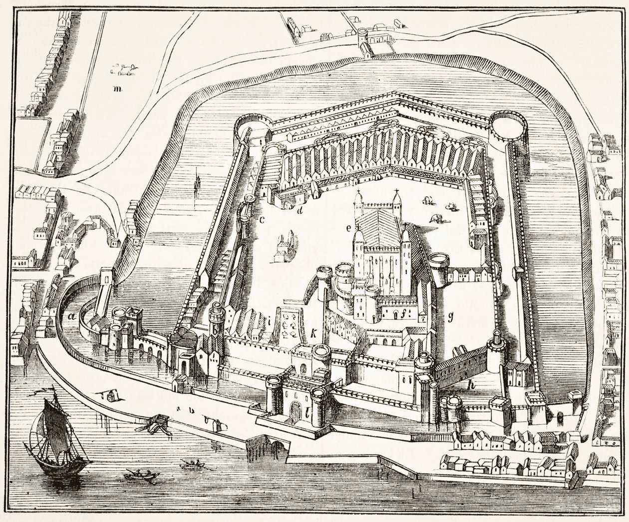 De Tower of London in de 15e eeuw, uit 