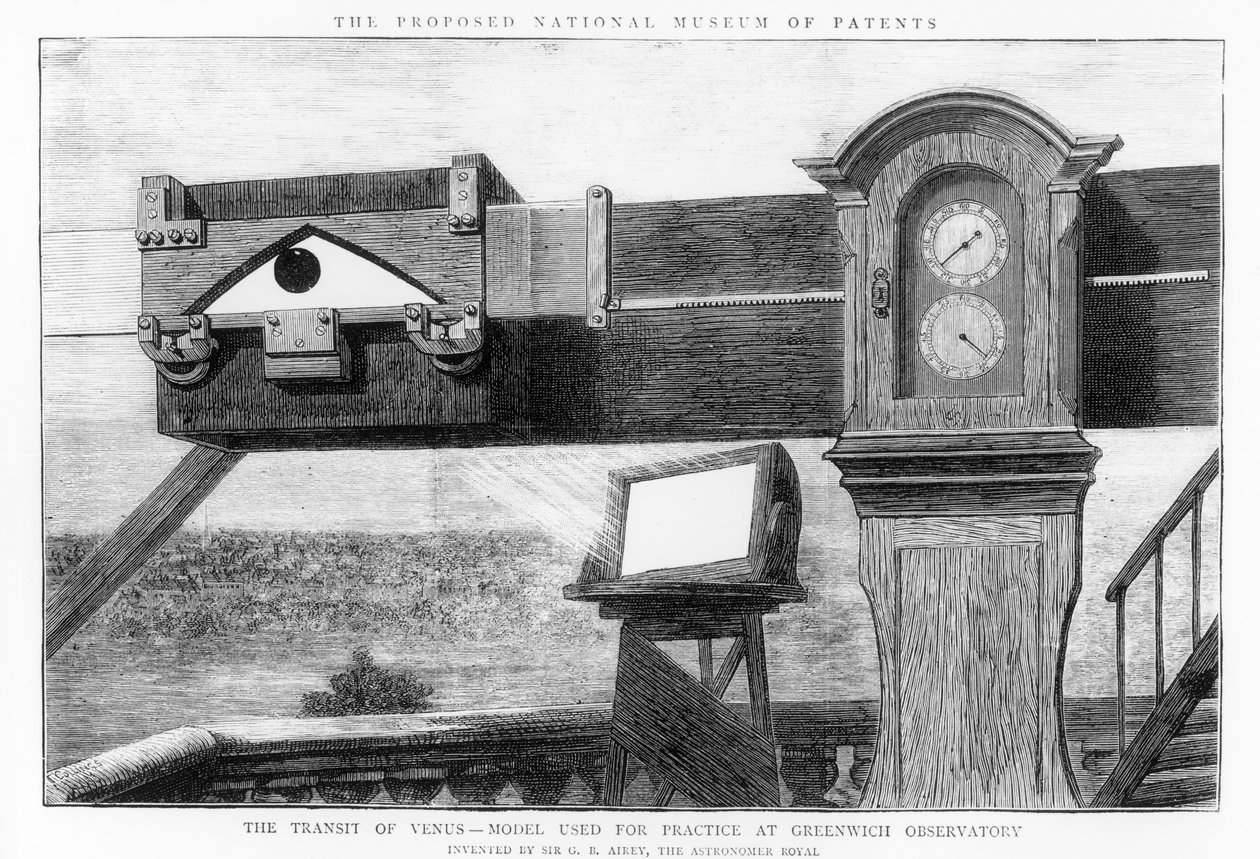 De doorgang van Venus, het model gebruikt voor oefening in Greenwich Observatory door English School