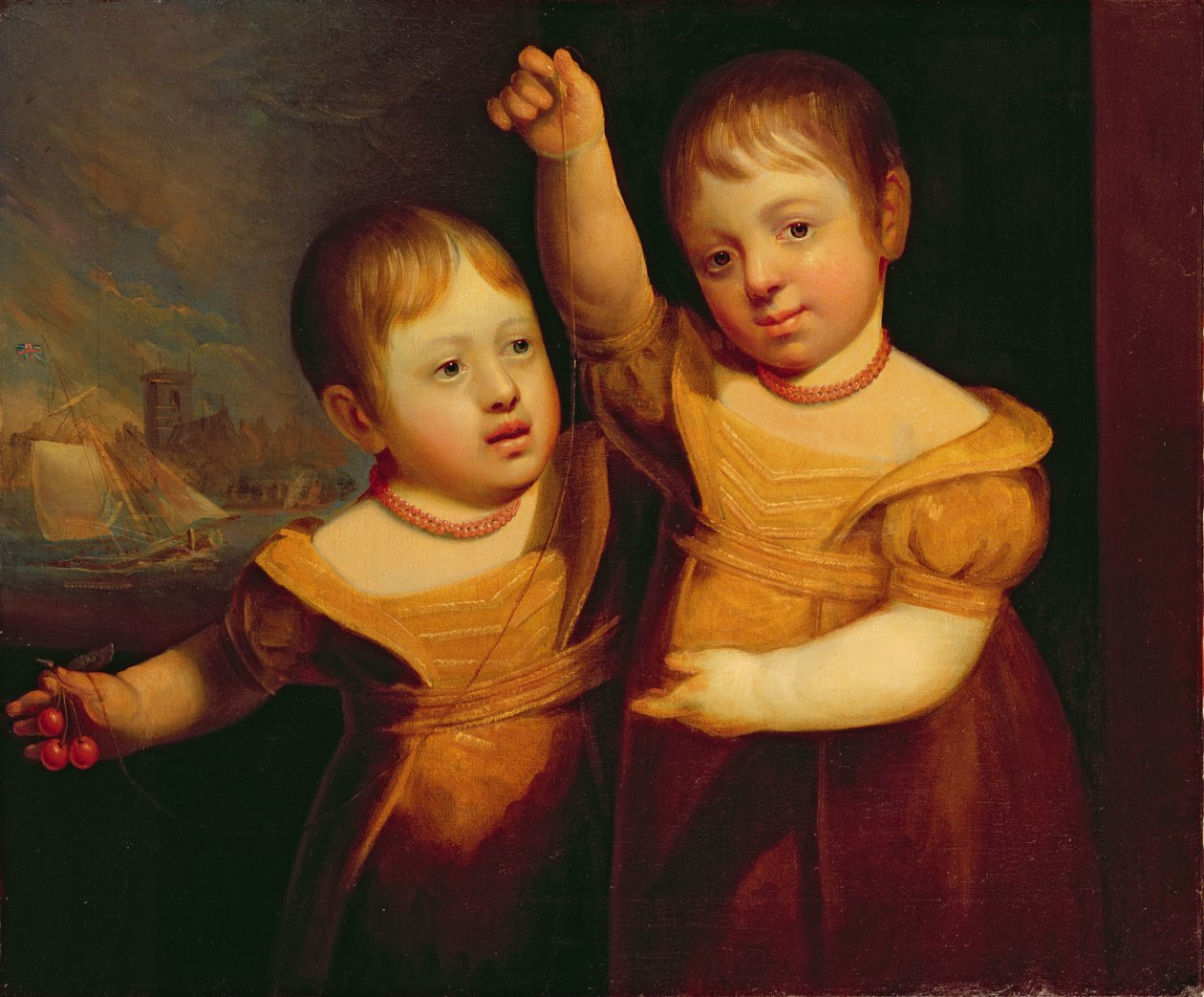 De Tweelingkinderen van Kapitein George Walsh, Meester Mariner van Selby, Yorkshire, c.1830 door English School