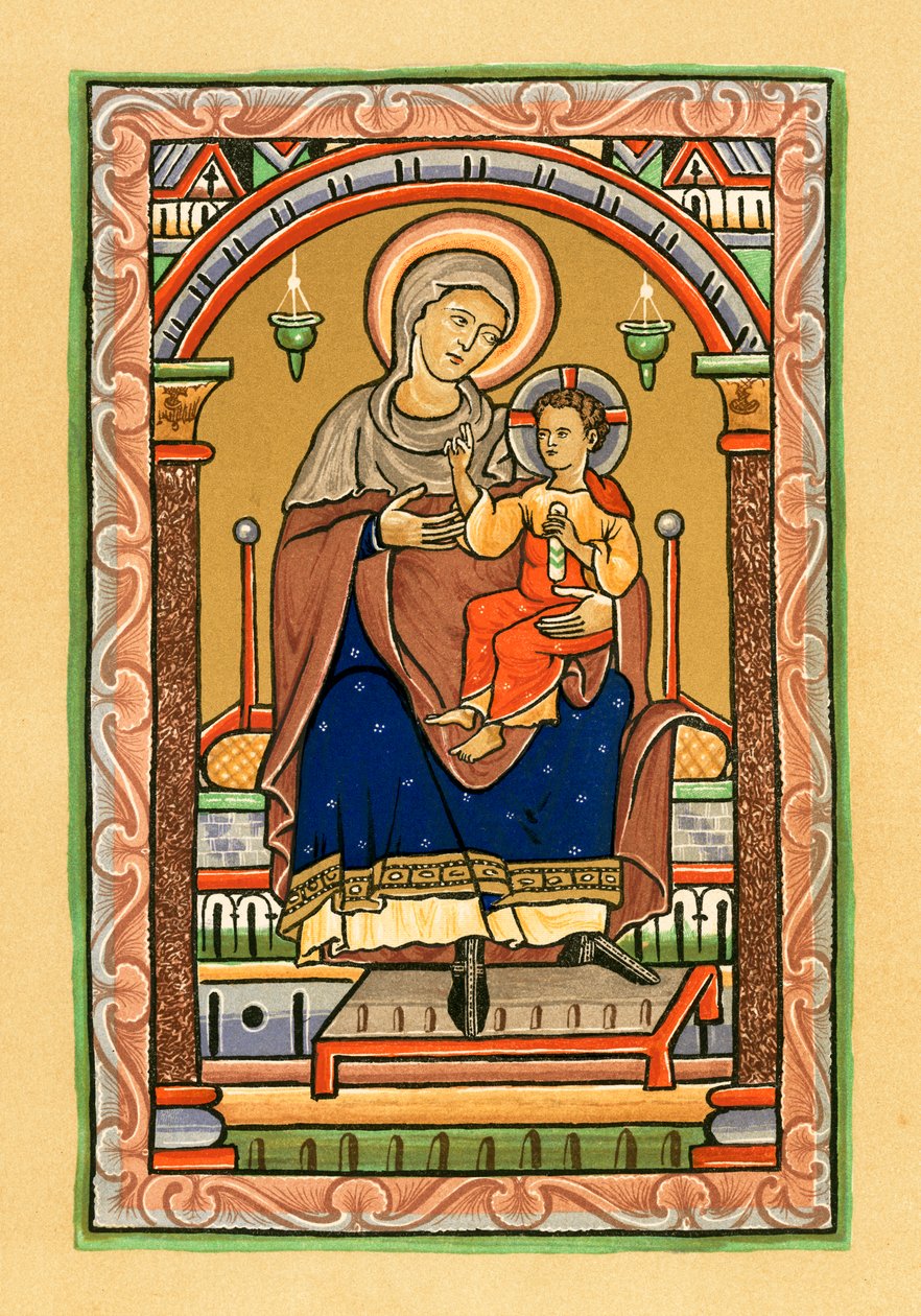 De maagd en het kind (kleurenlitho) door English School