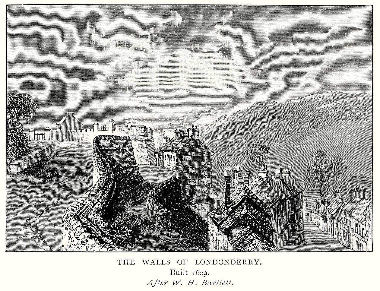 De muren van Londonderry (gravure) door English School