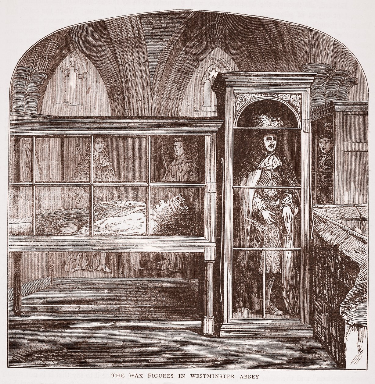 De wassen beelden in Westminster Abbey, ca. 1880 door English School