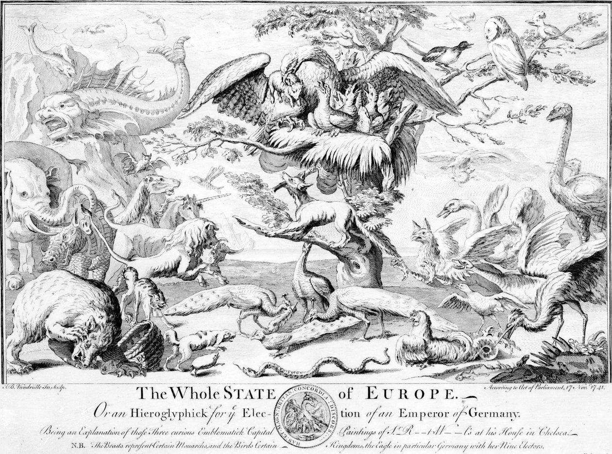 De Gehele Staat van Europa, of Een Hiëroglief voor de Verkiezing van een Keizer van Duitsland, 1741 door English School
