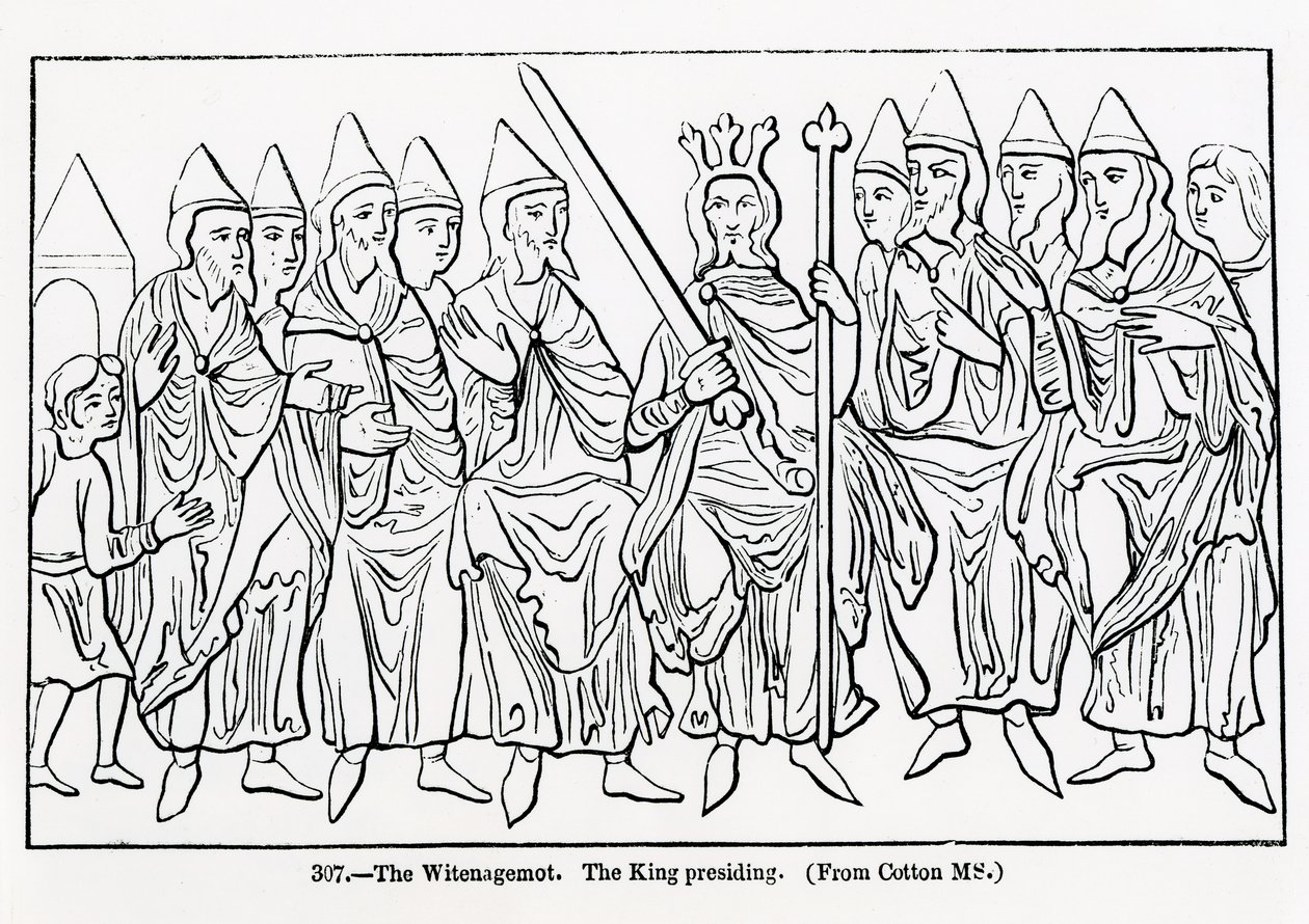 De Witenagemot met de Koning als voorzitter, uit een manuscript door English School