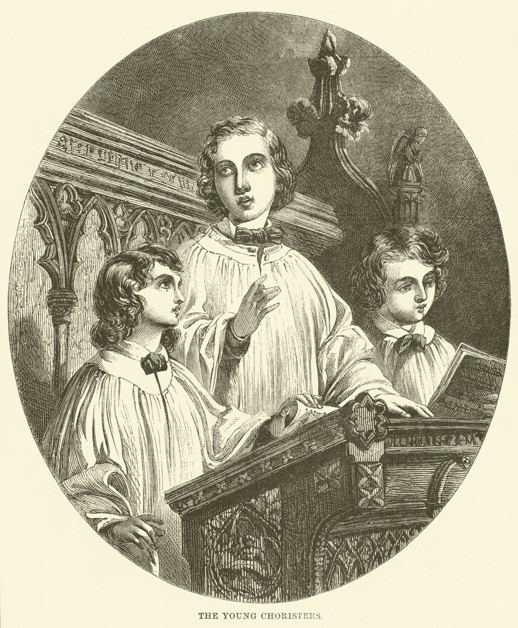 De jonge koorzangers (gravure) door English School