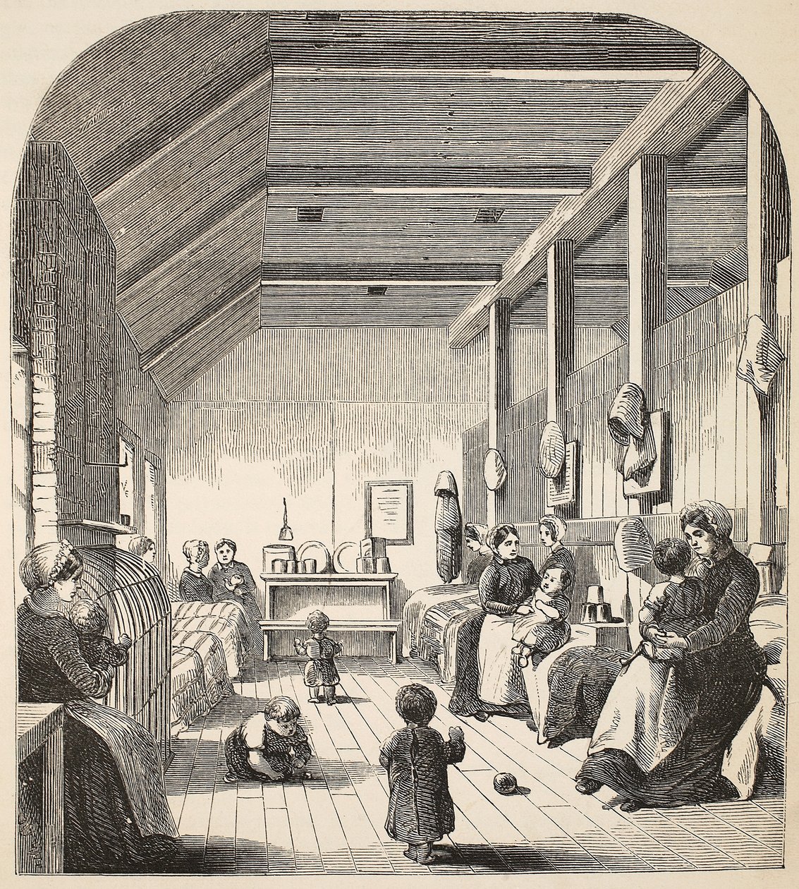 De crèche voor veroordeelden in Brixton, illustratie uit The Criminal Prisons of London and Scenes from Prison Life door Henry Mayhew en John Binny, uitgegeven in 1862 door English School