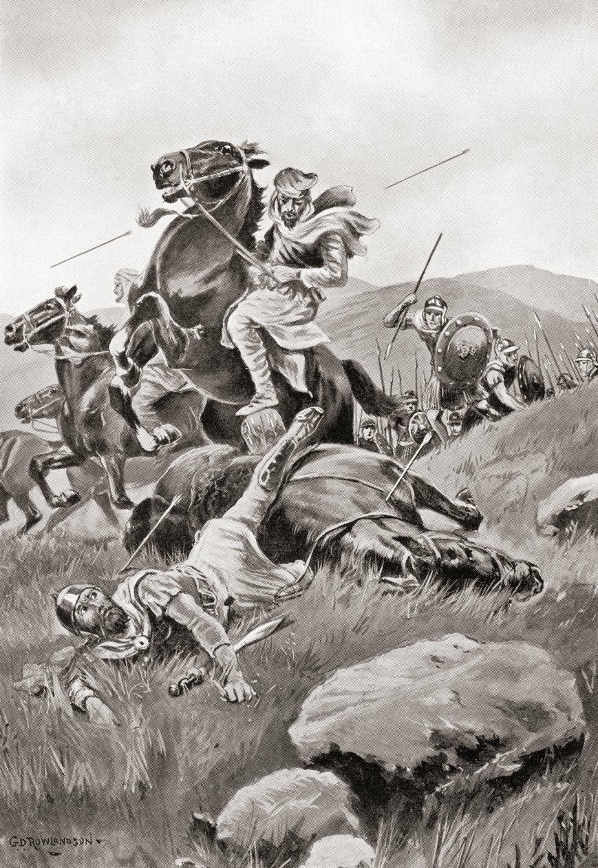 De dood van Masistius tijdens het leiden van een cavalerieaanval tegen de Griekse troepen, uit Hutchinson