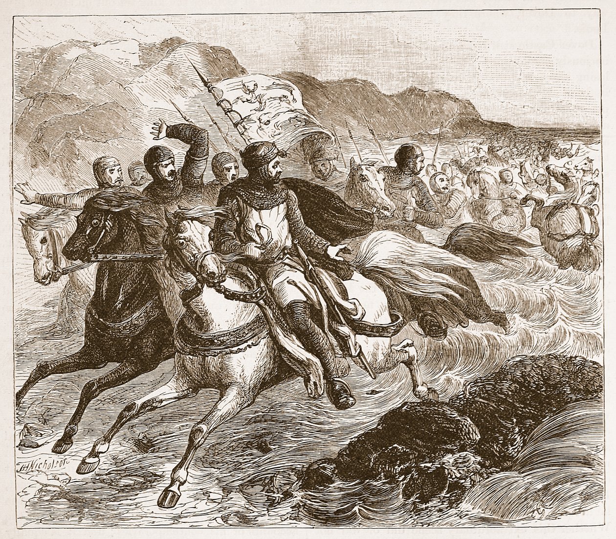 De ramp voor het leger van John bij de Wash, illustratie uit Cassells Illustrated History of England door English School