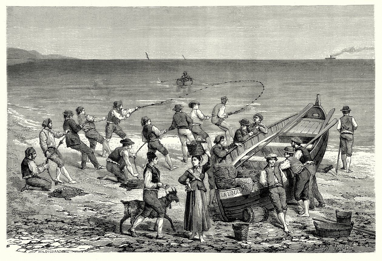 De vissers van Mentone (gravure) door English School