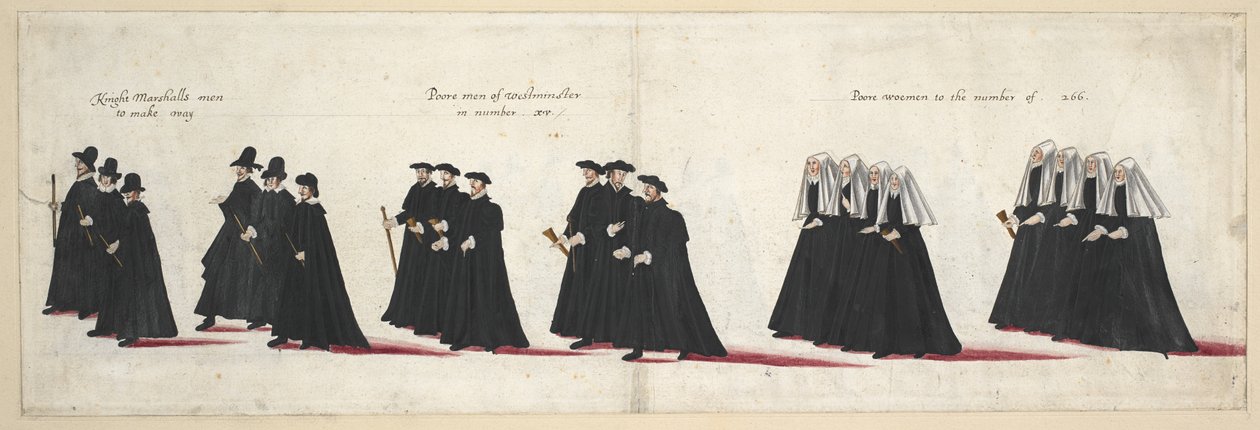 De begrafenisstoet van koningin Elizabeth I naar Westminster Abbey, 28 april 1603 door English School