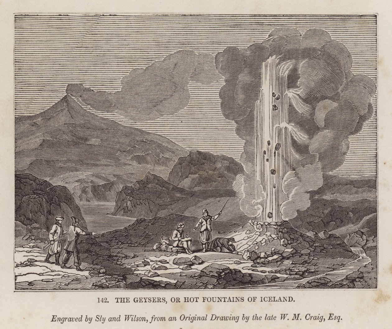 De geisers of hete fonteinen van IJsland (gravure) door English School