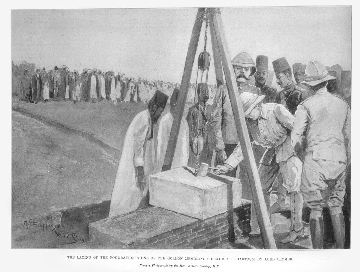 De legging van de eerste steen van het Gordon Memorial College in Khartoum door Lord Cromer, uit 