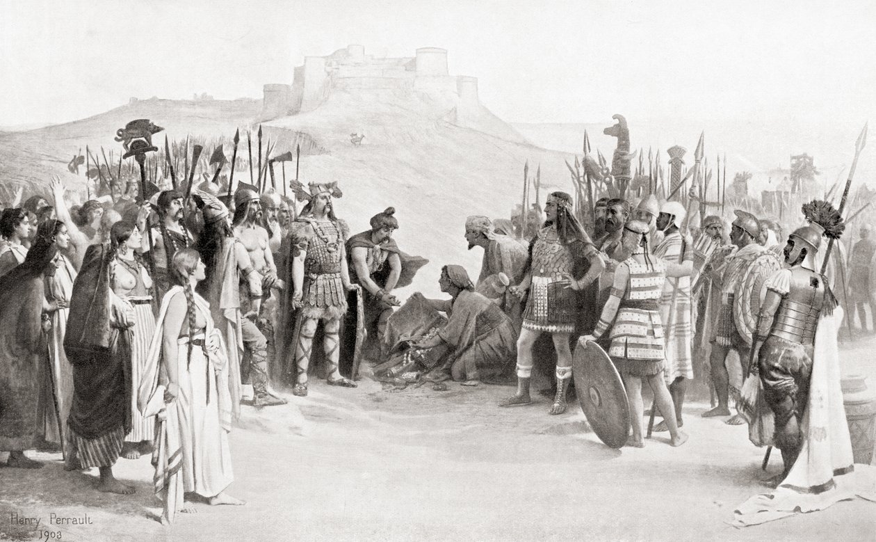 De ontmoeting van Hannibal met de Ceutrones, een Keltische stam van het oude Gallië, tijdens zijn oversteek van de Alpen in 218 v.Chr., uit Hutchinson