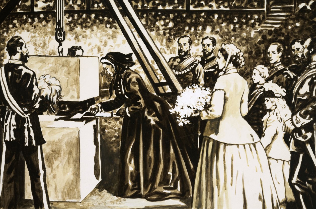 De opening van de Albert Hall door de ouder wordende koningin Victoria in 1871 door English School
