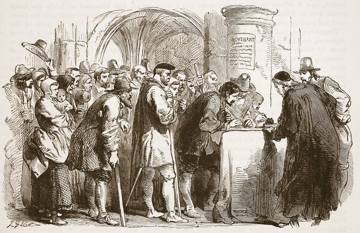Het volk ondertekent het Verbond in de St. Giles kerk, Edinburgh, illustratie uit Cassells Geïllustreerde Geschiedenis van Engeland door English School