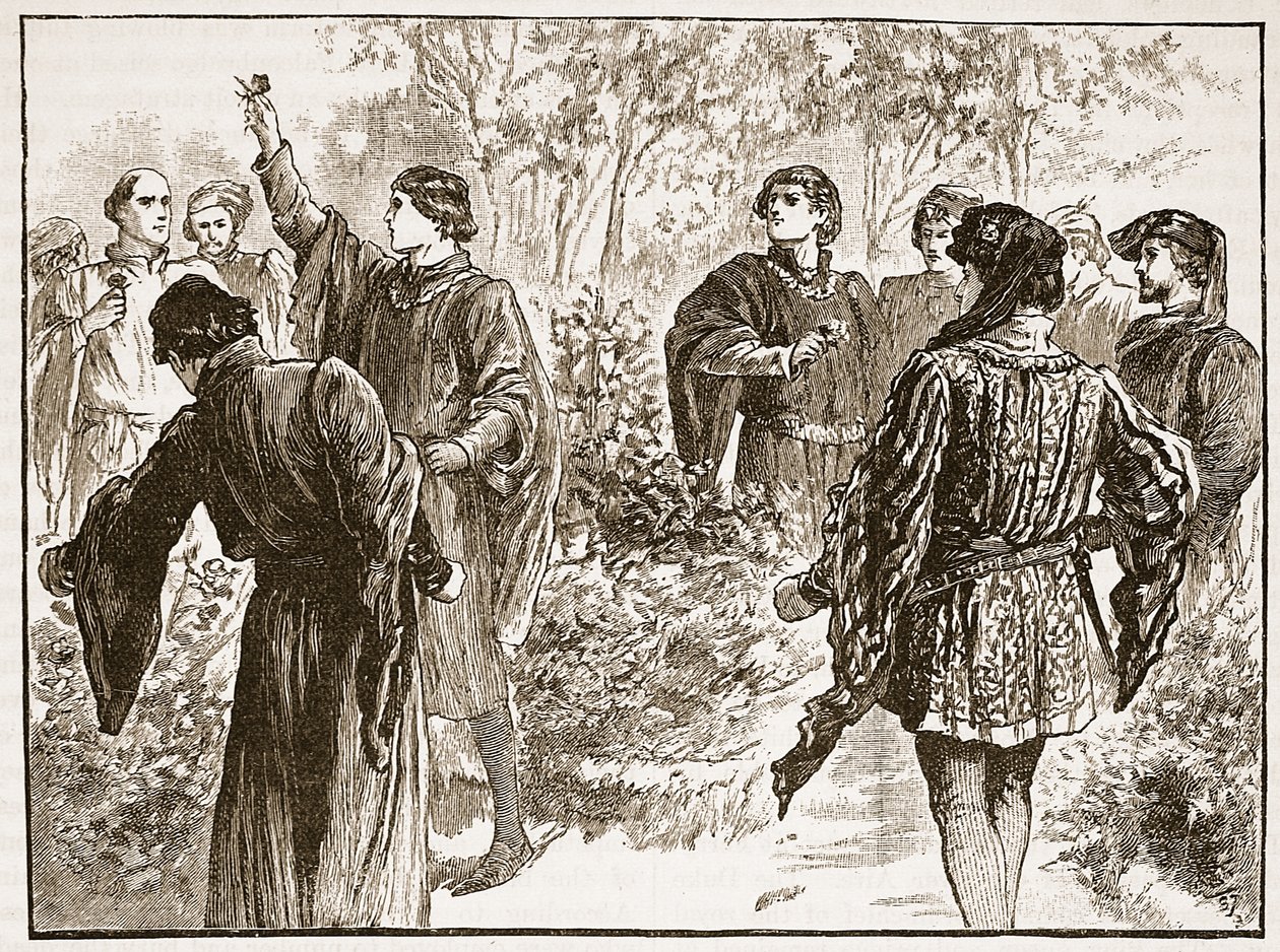 De ruzie in de Temple Gardens, illustratie uit Cassells Geïllustreerde Geschiedenis van Engeland door English School