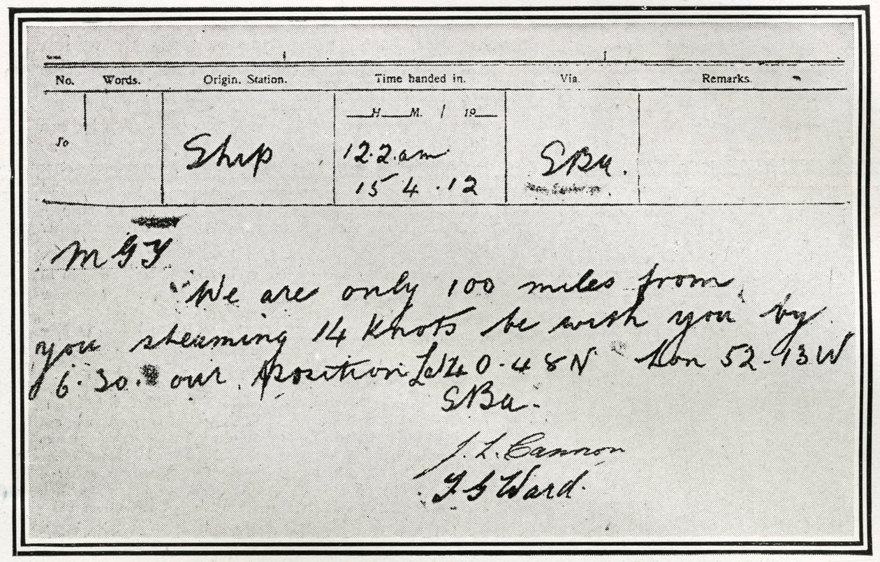 Het antwoord van de Russische stoomboot, Birma, op de noodsignalen van de Titanic, uit 