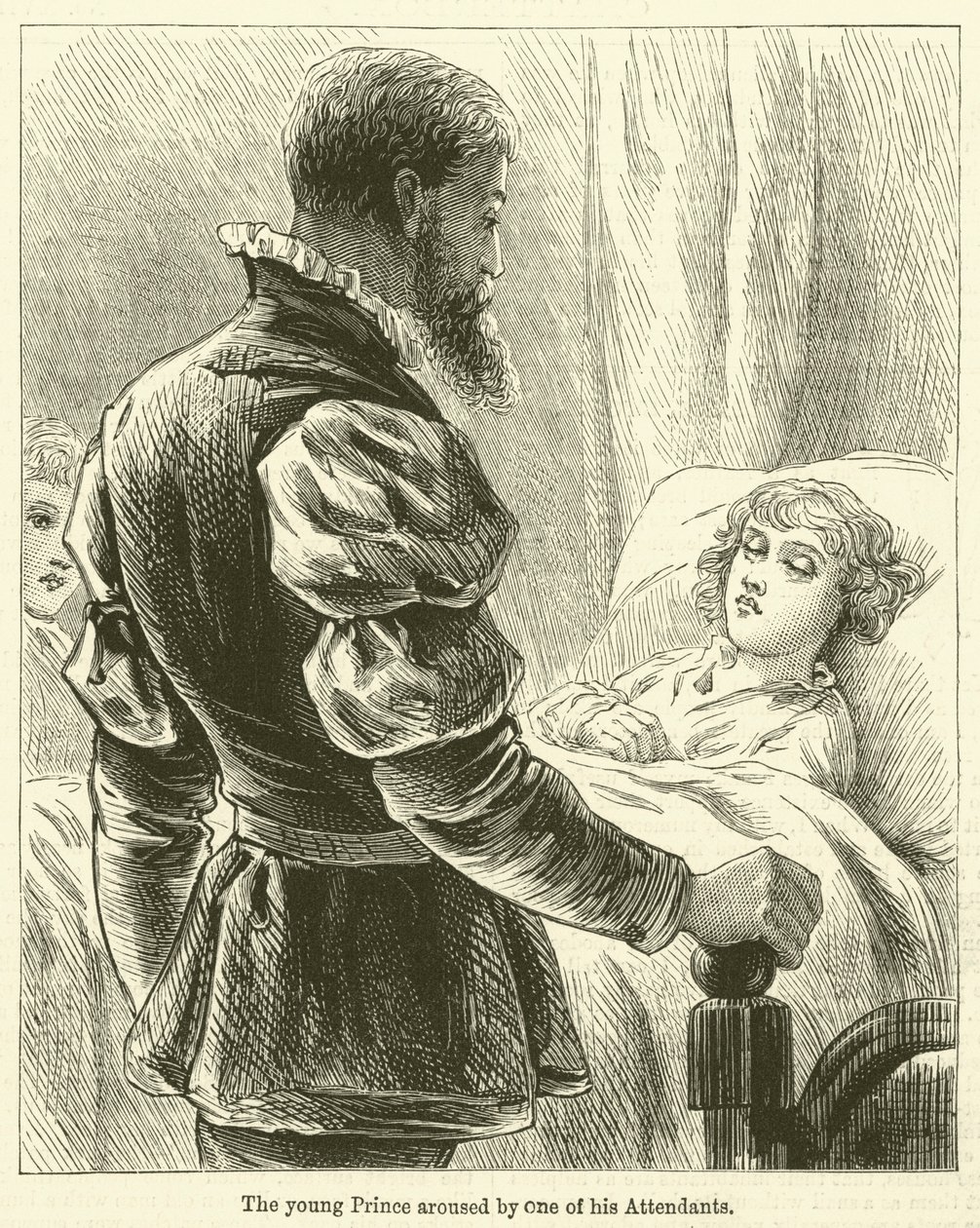 De jonge prins gewekt door een van zijn bedienden (gravure) door English School