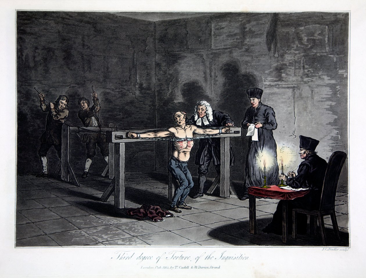 Derde Graad van Marteling van de Inquisitie, gegraveerd door L.C. Stadler, uitgegeven door Cadell & Davies, Londen door English School