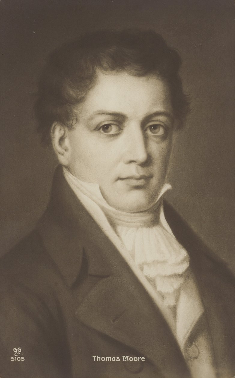 Thomas Moore (1779-1852), Ierse dichter, zanger en entertainer (litho) door English School