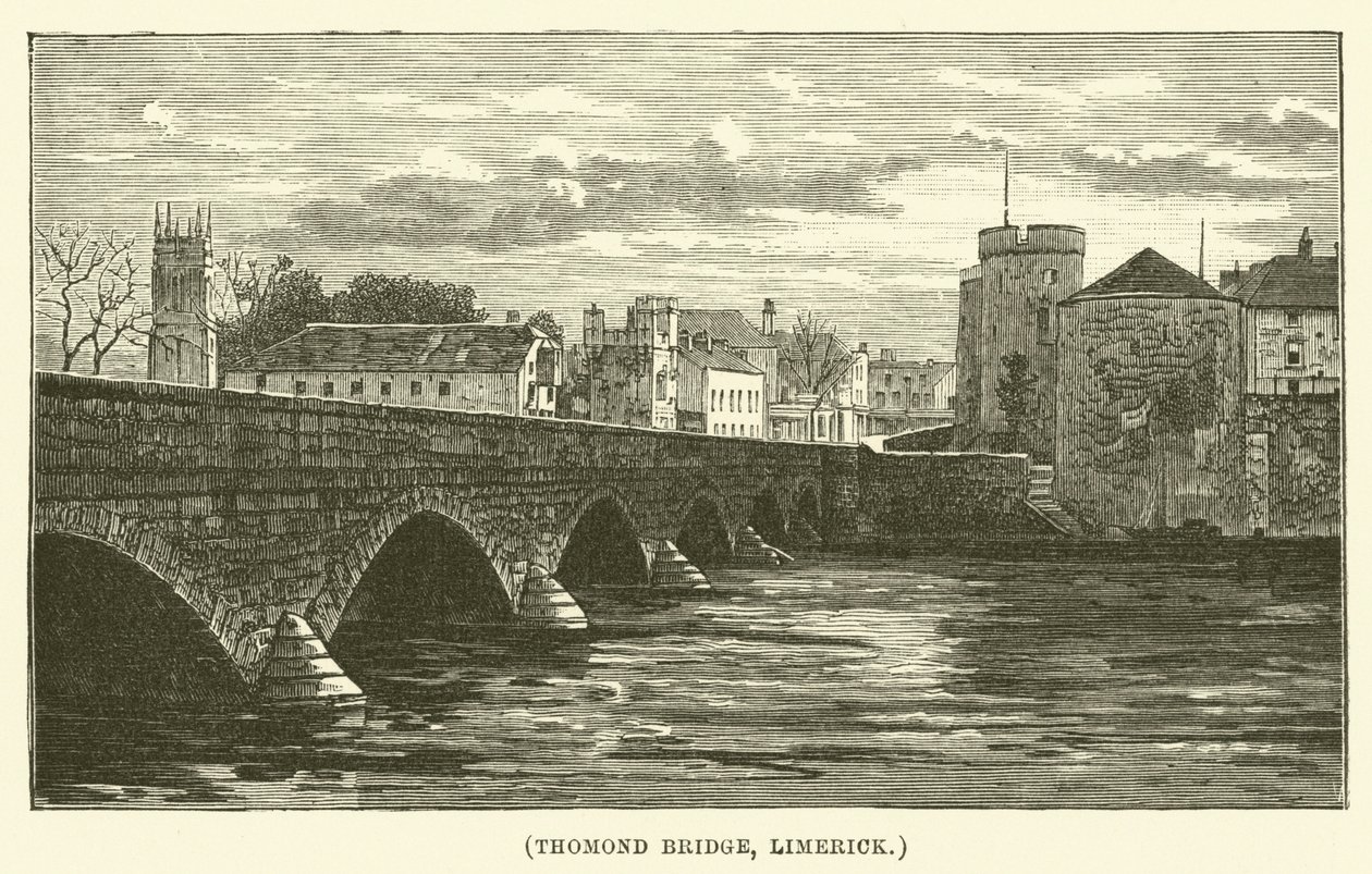 Thomond Bridge, Limerick (gravure) door English School