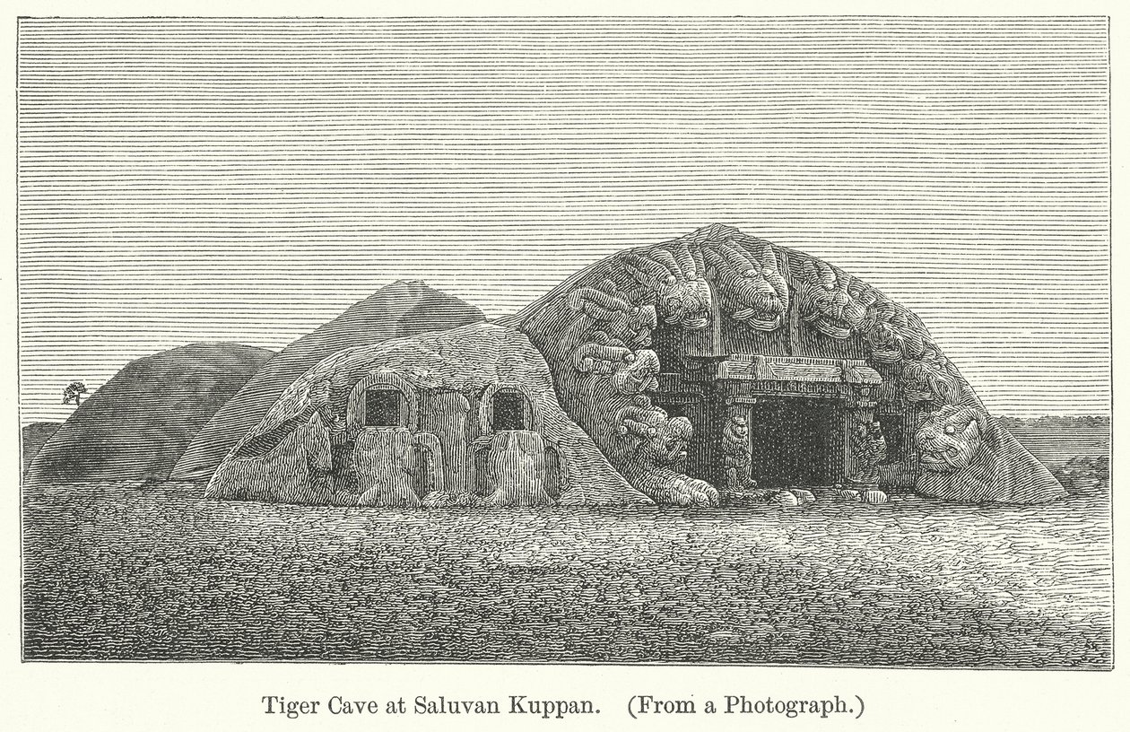 Tijgergrot bij Saluvan Kuppan (gravure) door English School