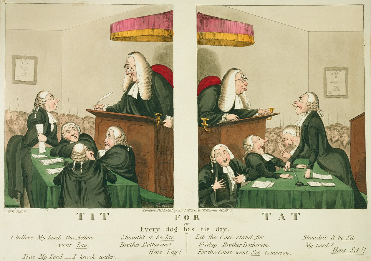 Tit for Tat, of Elke hond heeft zijn dag, uitgegeven door Thomas McLean, Londen, 1827 door English School