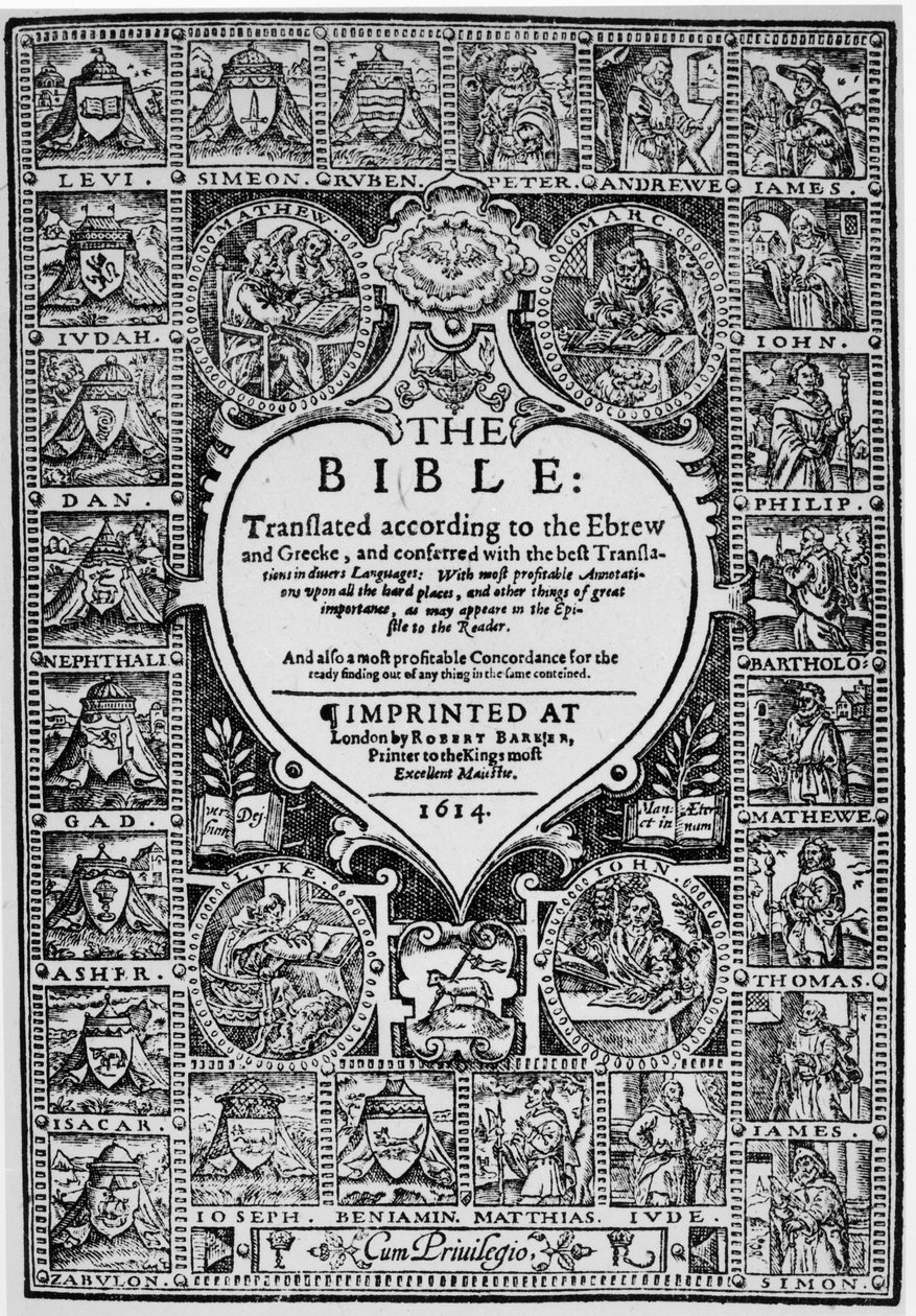 Titelpagina voor de Engelse vertaling van de Genève Bijbel, 1614 door English School