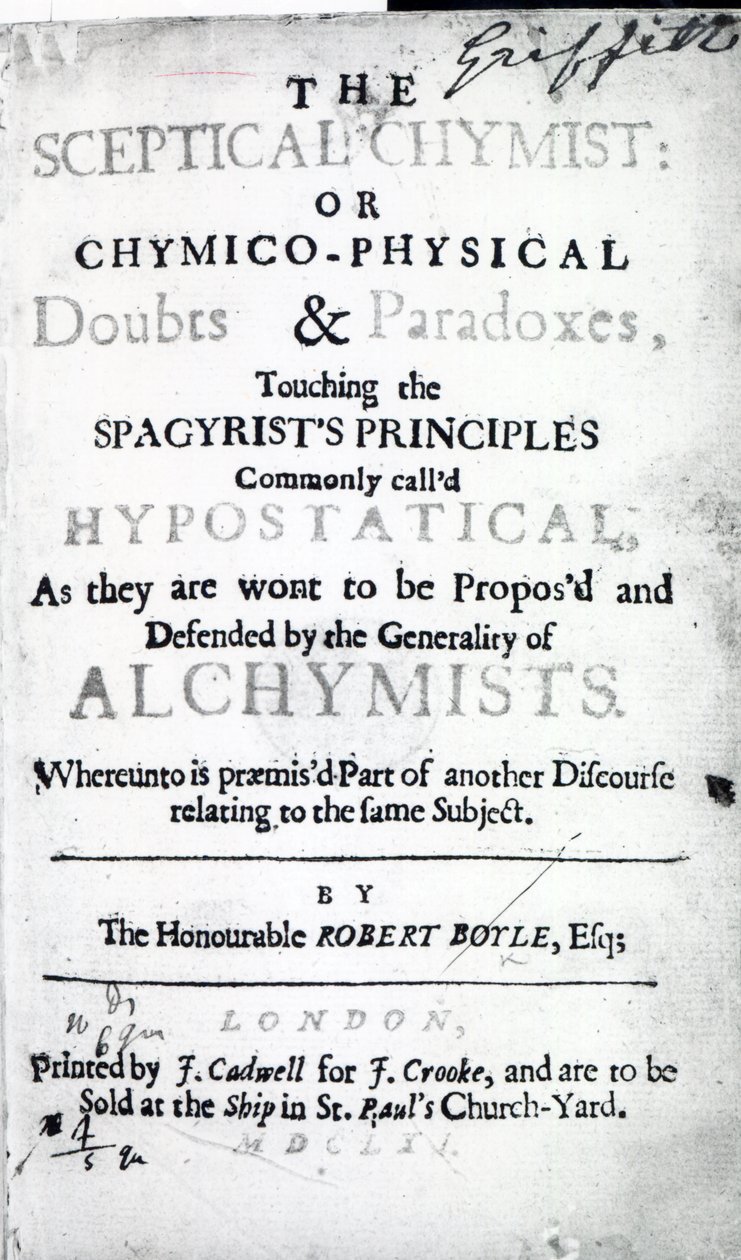 Titelpagina van The Sceptical Chymist door Robert Boyle, 1661 door English School