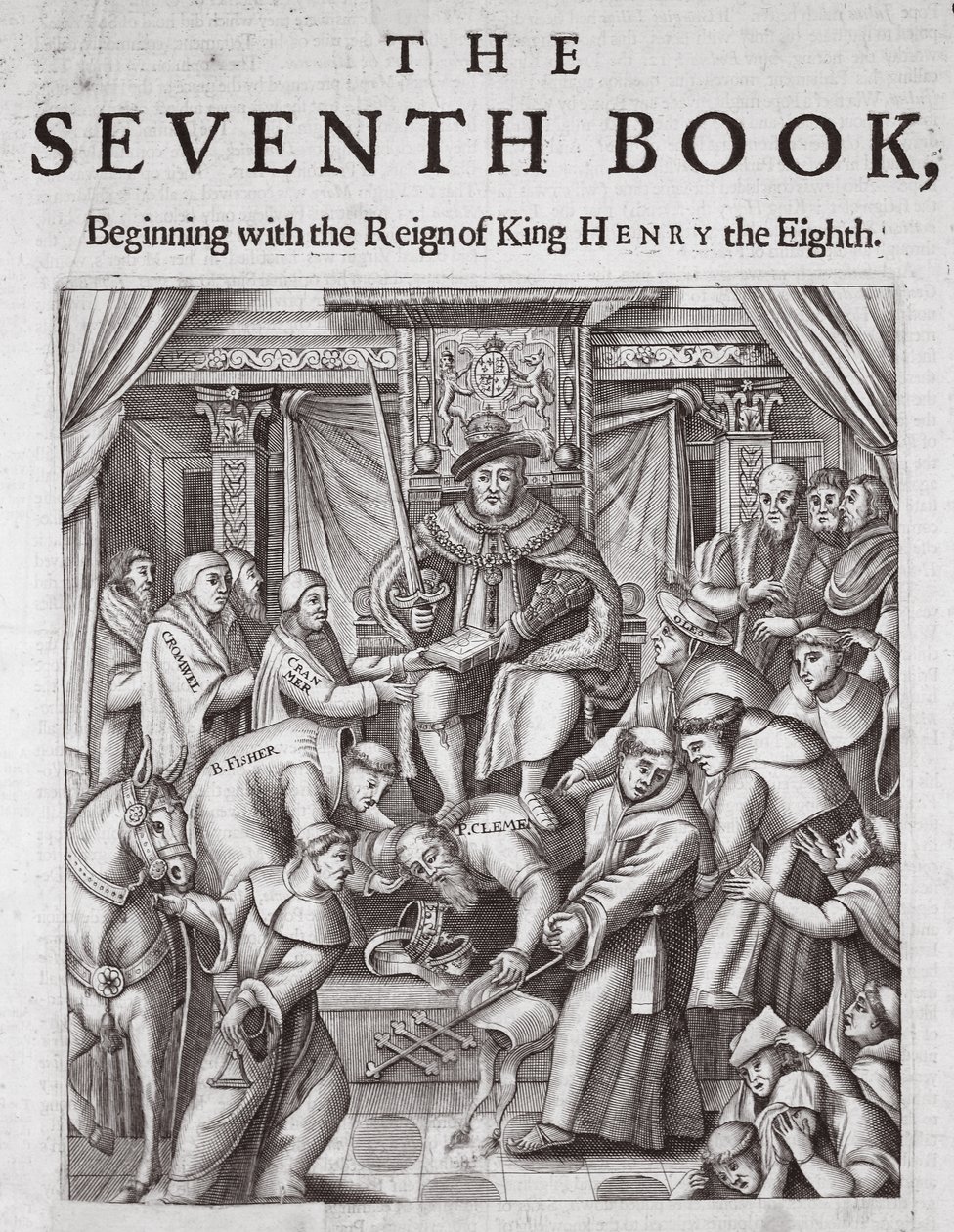 Titelpagina, Het Zevende Boek, uit Handelingen en Monumenten van John Foxe, negende editie, uitgegeven 1684 door English School