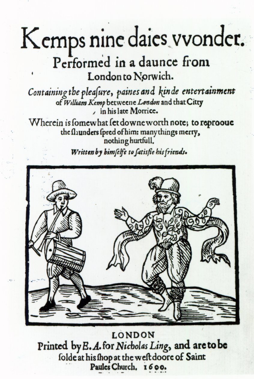 Titelpagina van William Kemps Nine Days Wonder, gepubliceerd in 1600 door English School