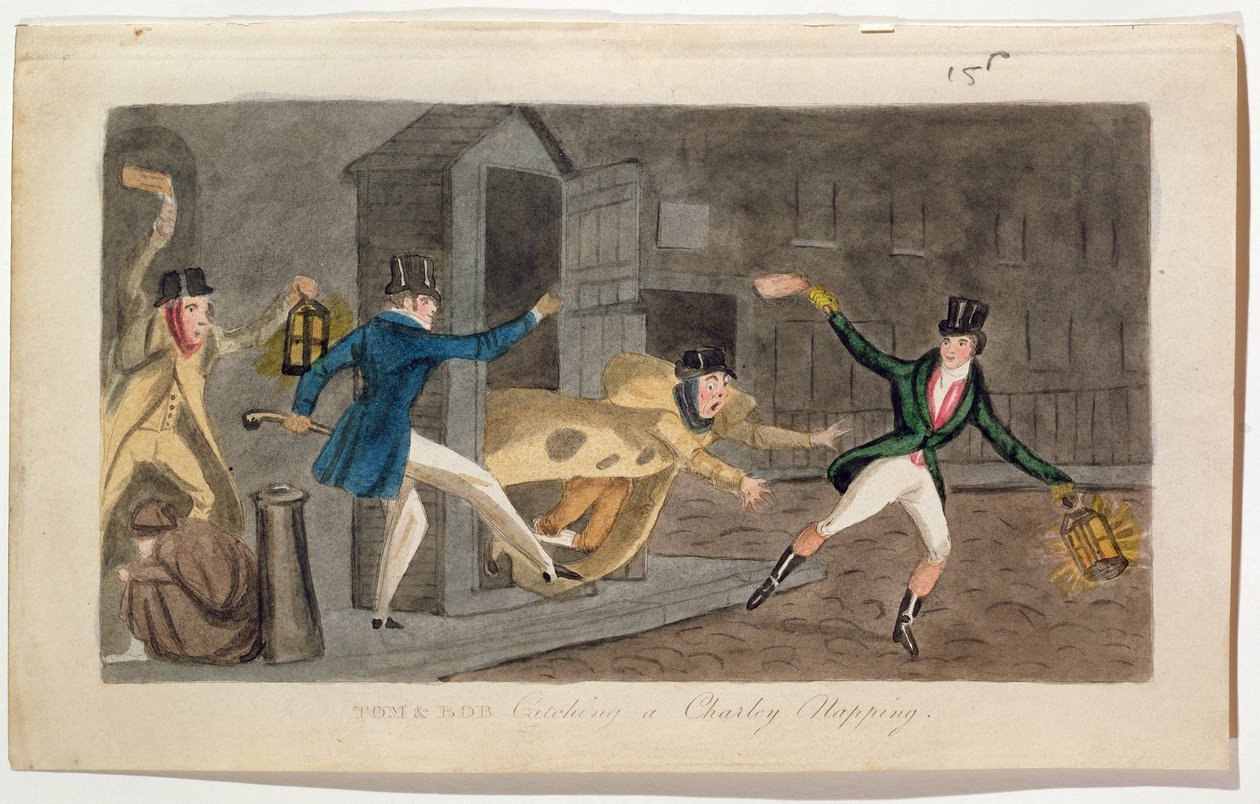 Tom en Bob vangen een Charley slapend, 1821 door English School