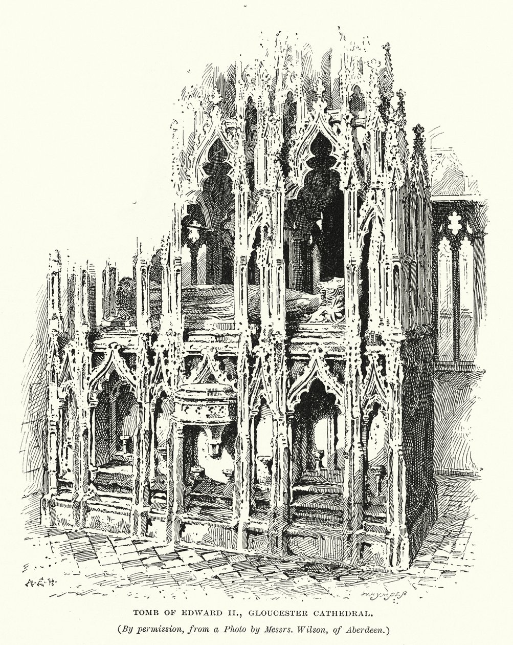 Graf van koning Edward II, kathedraal van Gloucester (gravure) door English School