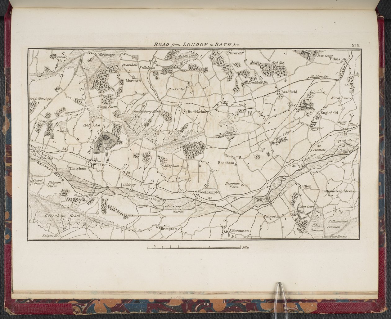 Topografische kaart van de Grote Weg van Londen naar Bath en Bristol, met het land drie mijl aan elke kant door English School