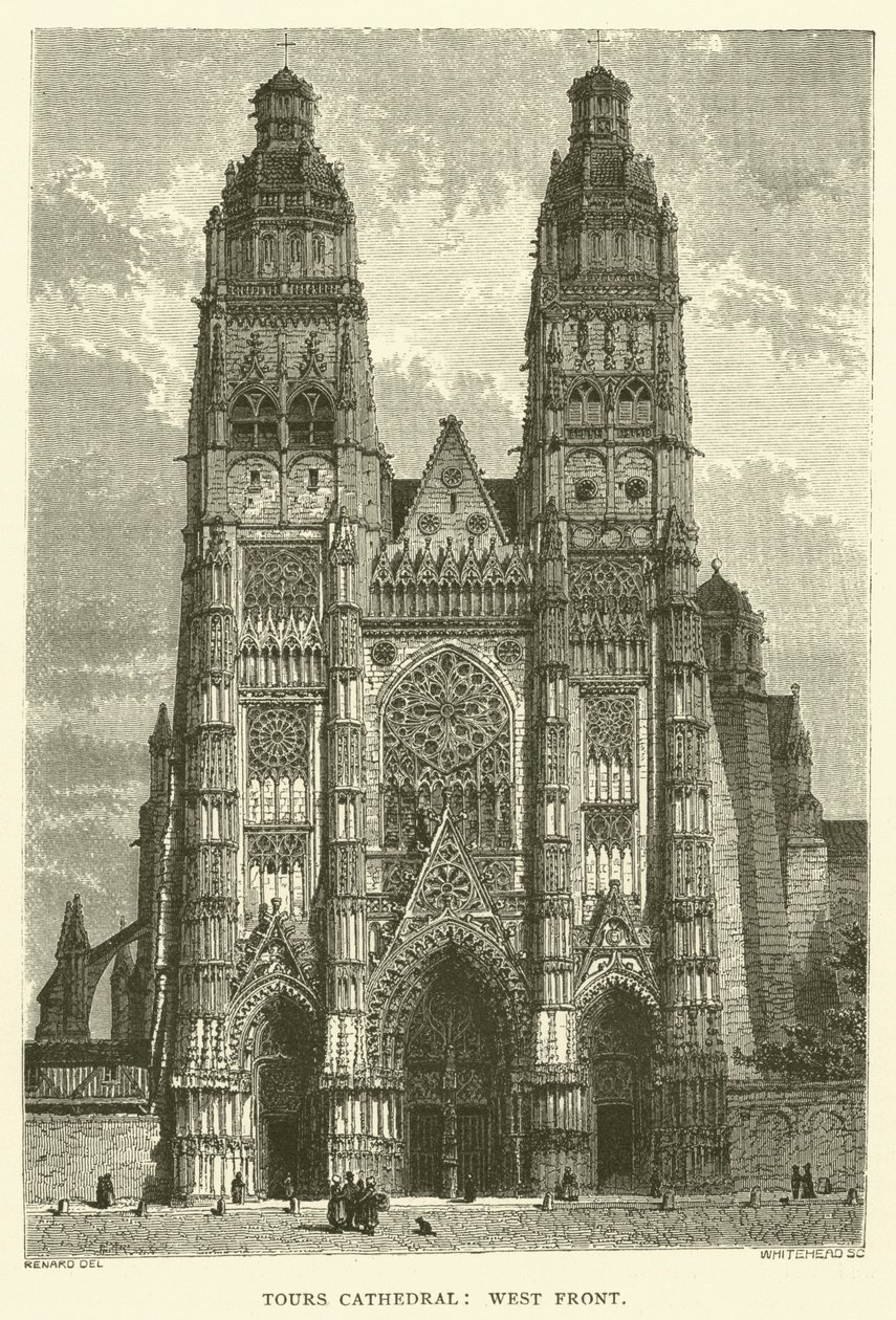 Kathedraal van Tours, westgevel (gravure) door English School
