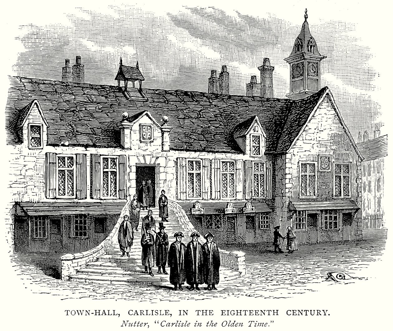 Stadhuis, Carlisle, in de achttiende eeuw (gravure) door English School
